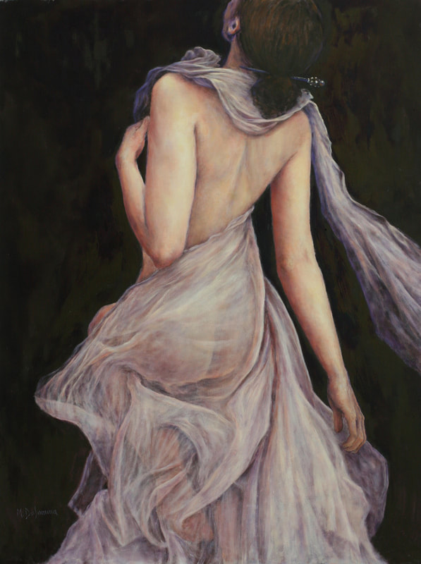 Back of woman with scarf oil painting by Mally DeSomma