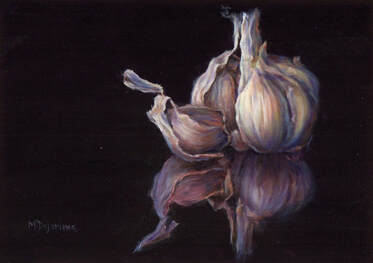 Garlic with reflection and a dark background oil painting by Mally DeSomma